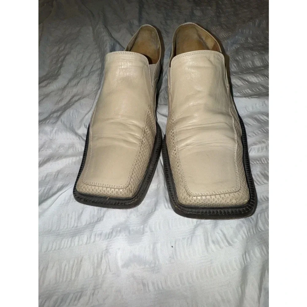 Vittorio Virgili Shoes Made in Italy Square Toe Loafers Off White Sz 11